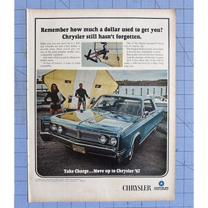 Print Ad 1967 Chrysler Newport Four Door Newport Turquoise Couple Hang Gliding
